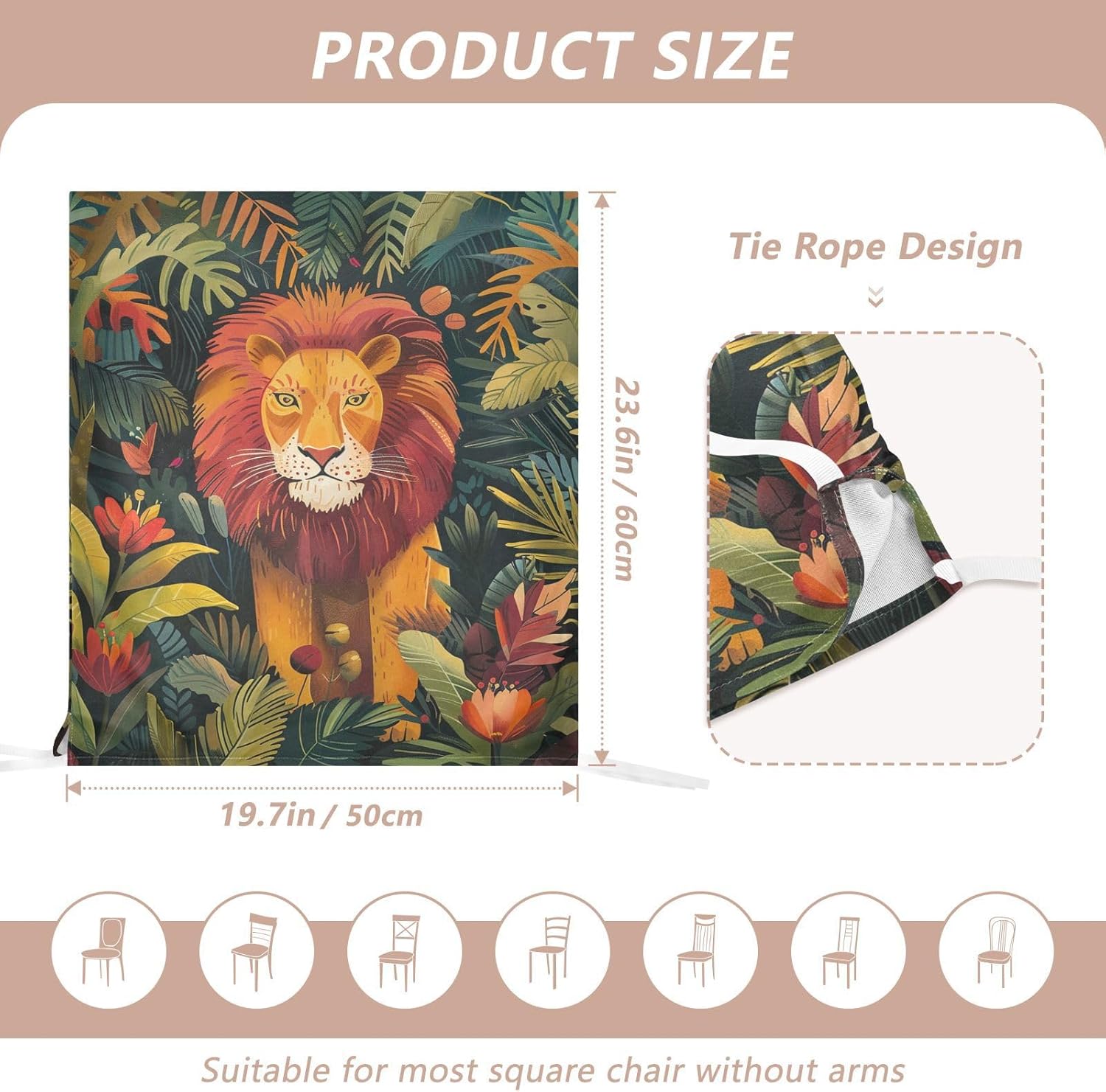 ALAZA Lion in The Jungle Chair Back Cover Set of 6, Washable Reusable Removable Chair Slipcovers Decorative Chair Cover for Home Kitchen Wedding Party