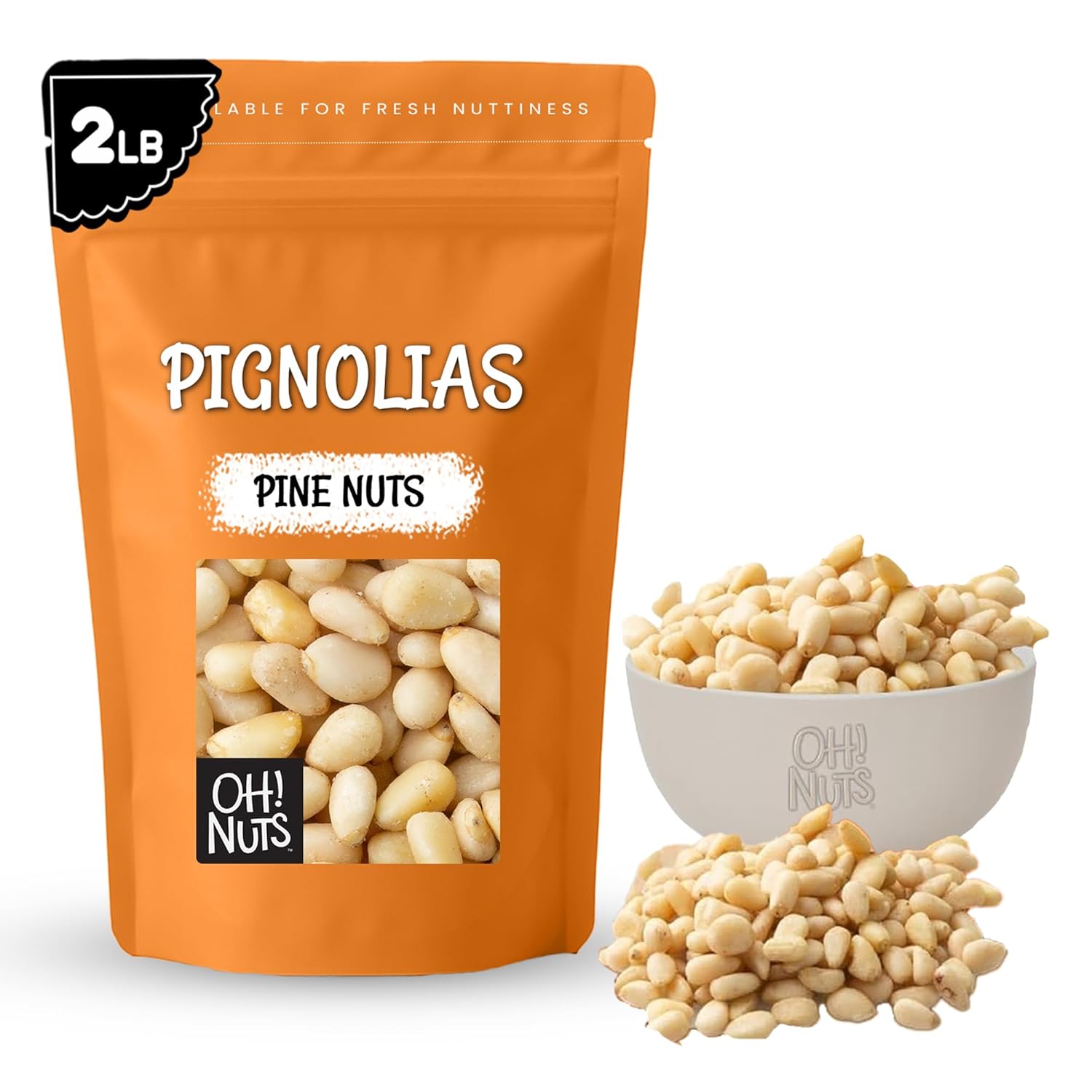 Oh! Nuts Pine Nuts - Raw - 100% Natural - 2 lb - Pignoli Packed with Protein - Packed in New York Zip-Seal Bag for Exceptional Freshness