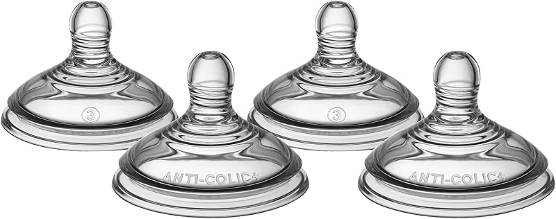 Tommee Tippee Advanced Anti-Colic Bottle Nipples, Fast Flow, 6m+ | Pack of 4, Breast-Like for a Natural Latch, Soft Silicone, BPA Free