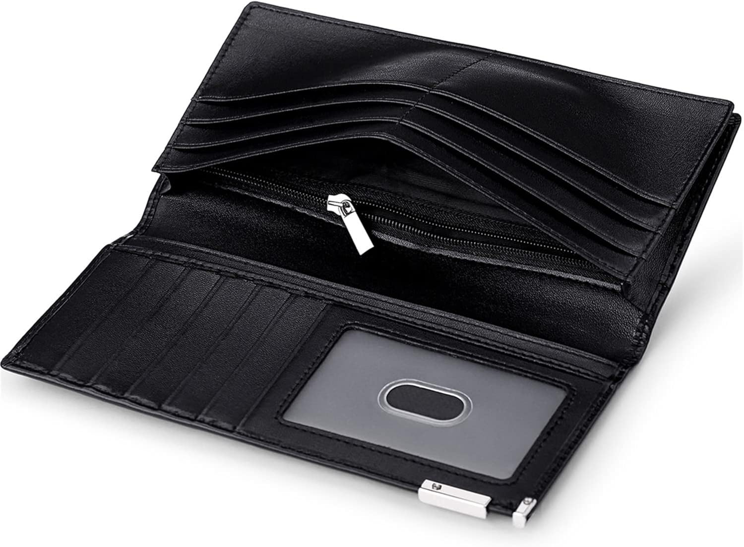 Miniatura 5 de Huztencor Carteras largas para hombre, billetera plegable de cuero con bloqueo RFID y cremallera, Cartera RFID