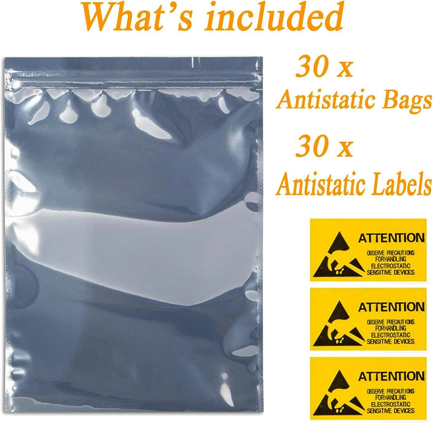 30pcs 11x15 inch Anti Static Bag with 30pcs Antistatic Labels, Static Free Bag for Electronics, Large Resealable Non Static Bags for Most of Computer Accessories