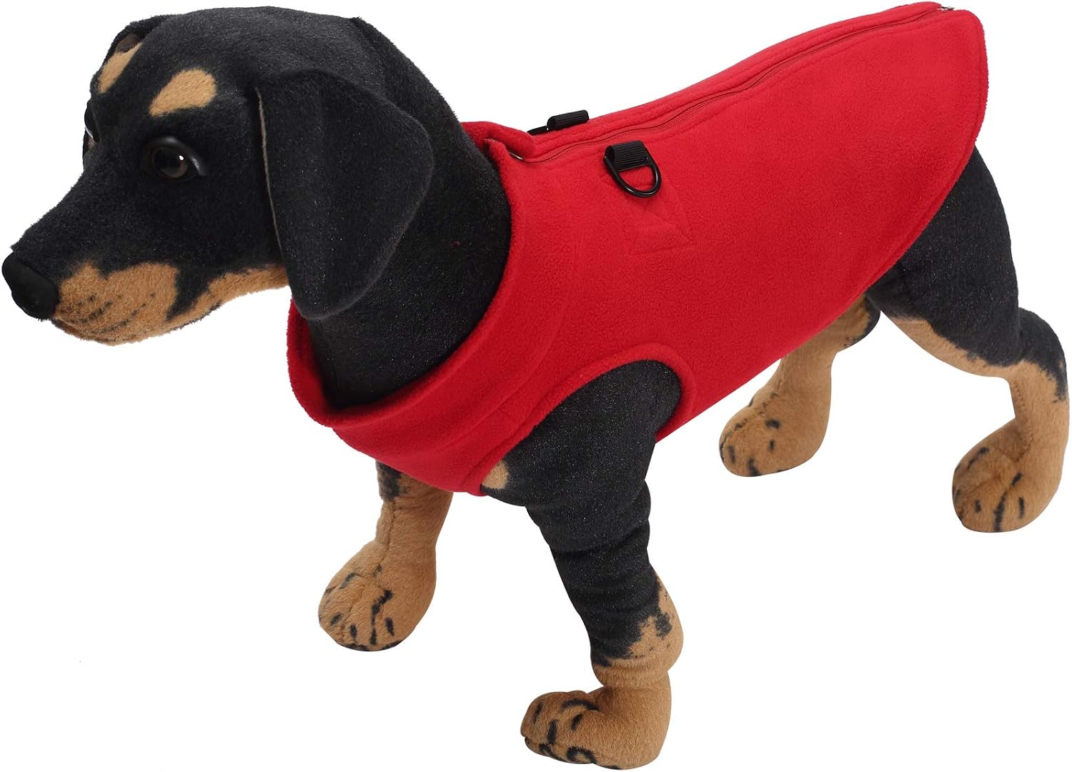 Brabtod Small Dog Fleece Vest, Pullover Fleece Jacket with Zipper Closure and Leash Ring for Small and Medium Pets -red-M