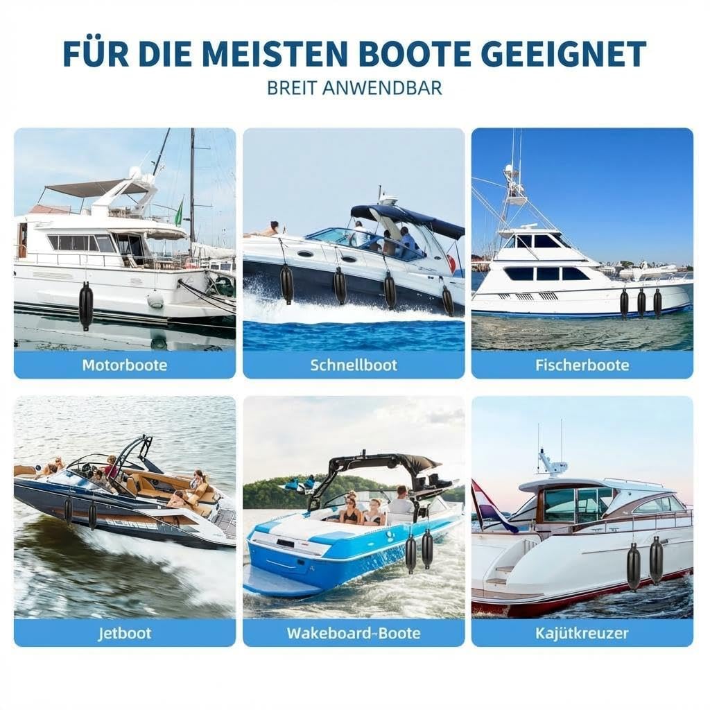 Garvee 4er Set Bootsfender Aufblasbar Mit Seilen, Luftpumpe & Tasche – Fender Für Boote 10–37 ft, Boot Puffer Anlegeschutz Für Yacht, Angelboot & Dock, Schwarz