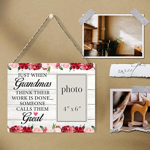 Miniatura 4 de Nurawo Regalos para la abuela de parte de nieto, regalo de anuncio de bebé, marco de madera para mesa o pared (para fotos de 4 x 6 pulgadas)