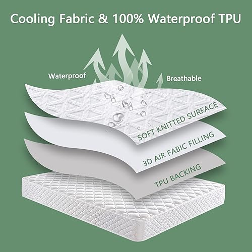 Miniatura 6 de Protector de colchón 100% impermeable de alta calidad, tamaño California King, funda de colchón transpirable de bambú 3D, cubierta de colchón