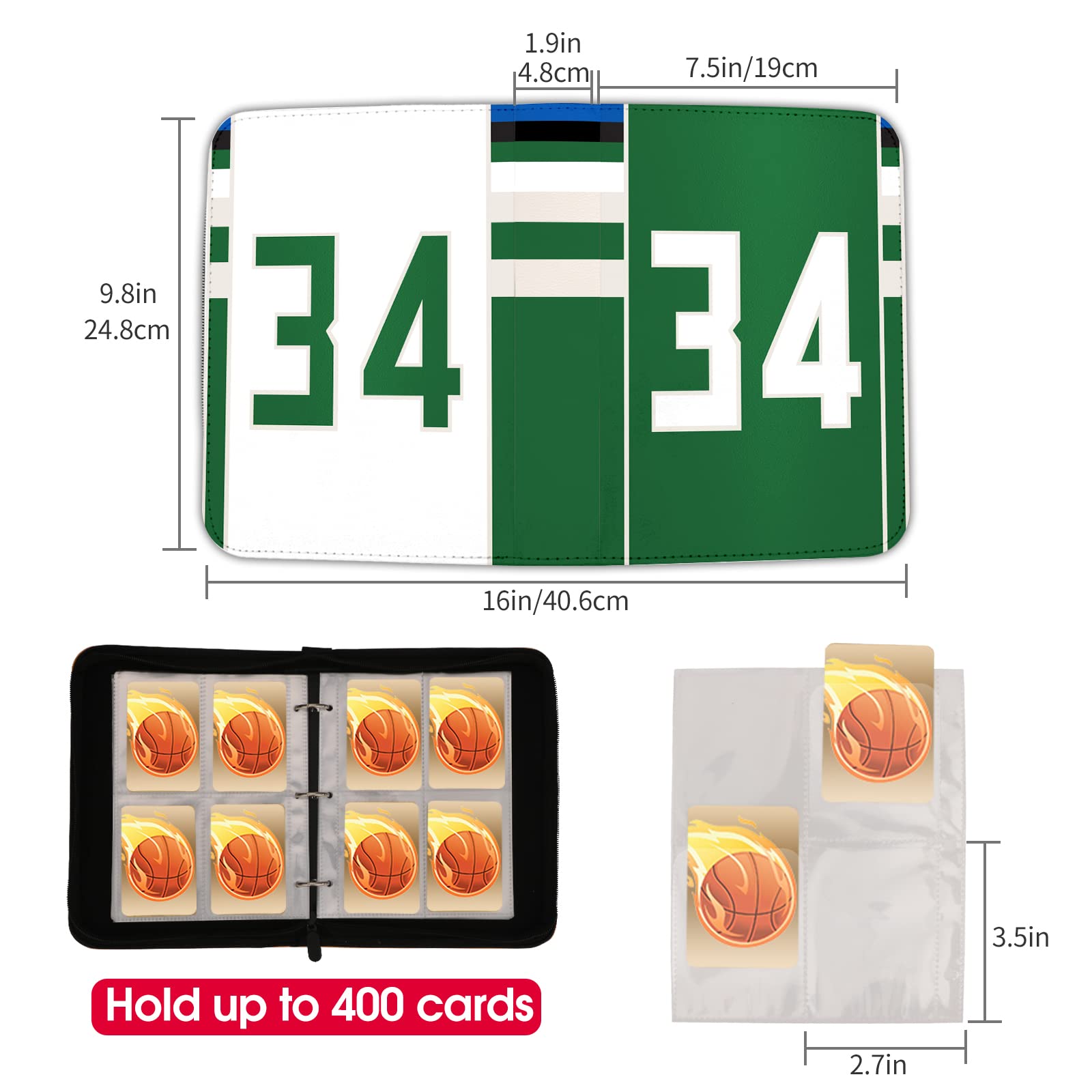 Basketball-Kartenbinder mit Hüllen, 400 Taschen, 34 Basketball-Kartenhalter für Sammelkarten, Basketball-Sammleralbum, Organizer, 3 Ringbuchordner, Aufbewahrungsbox, Buch für Kinder, Jungen, Geschenk