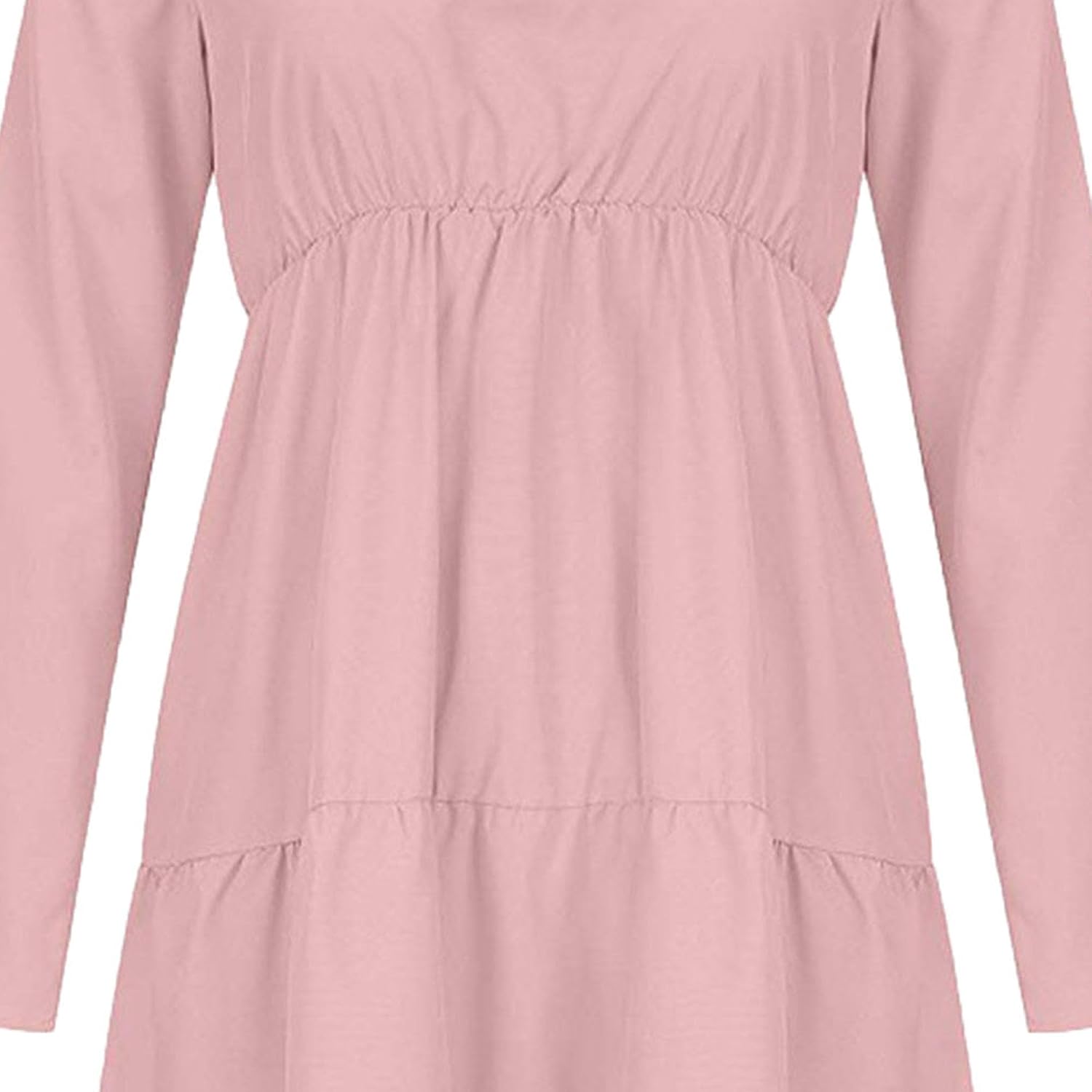 Generic Women Casual Long Sleeve Dress Fall Dresses 2024 Solid Color Crew Neck Maxi Dress Smocked Tiered Flowy Boho Dresses