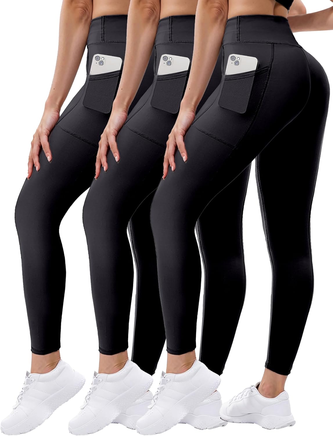 3 Pack Leggings with Pockets for Women,High Waisted Tummy Control Soft Yoga Pants for Workout,Active,Running,Lounge