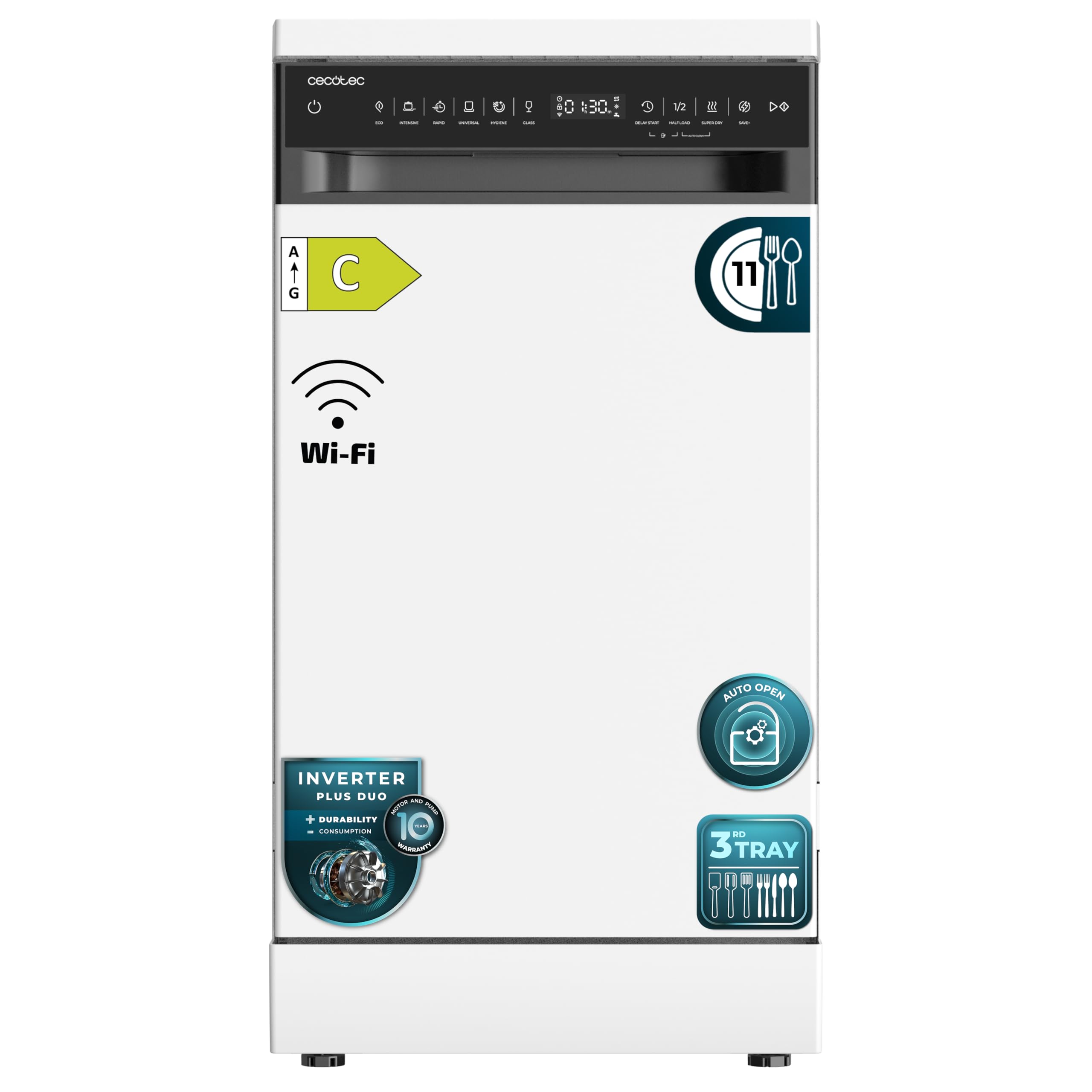 Cecotec Freistehender Geschirrspüler 45 cm Bolero Aguazero 4560 Connected 11 Maßgedecke 9 Programme Energieeffizienzklasse C Weiß