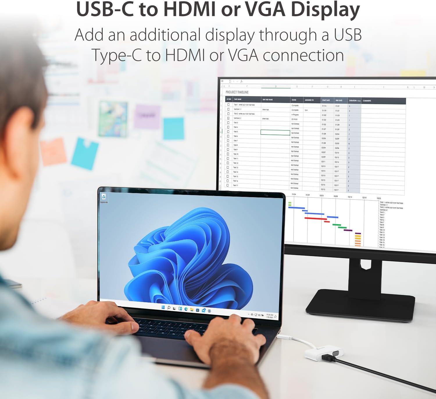j5create USB-C to HDMI/VGA Adapter - Support 4K60Hz HDMI or 1080p VGA, Mirror and Extended Mode - Compatible with iPad Pro, MacBook, Surface Laptop and Thunderbolt 3/4 (JCA174)