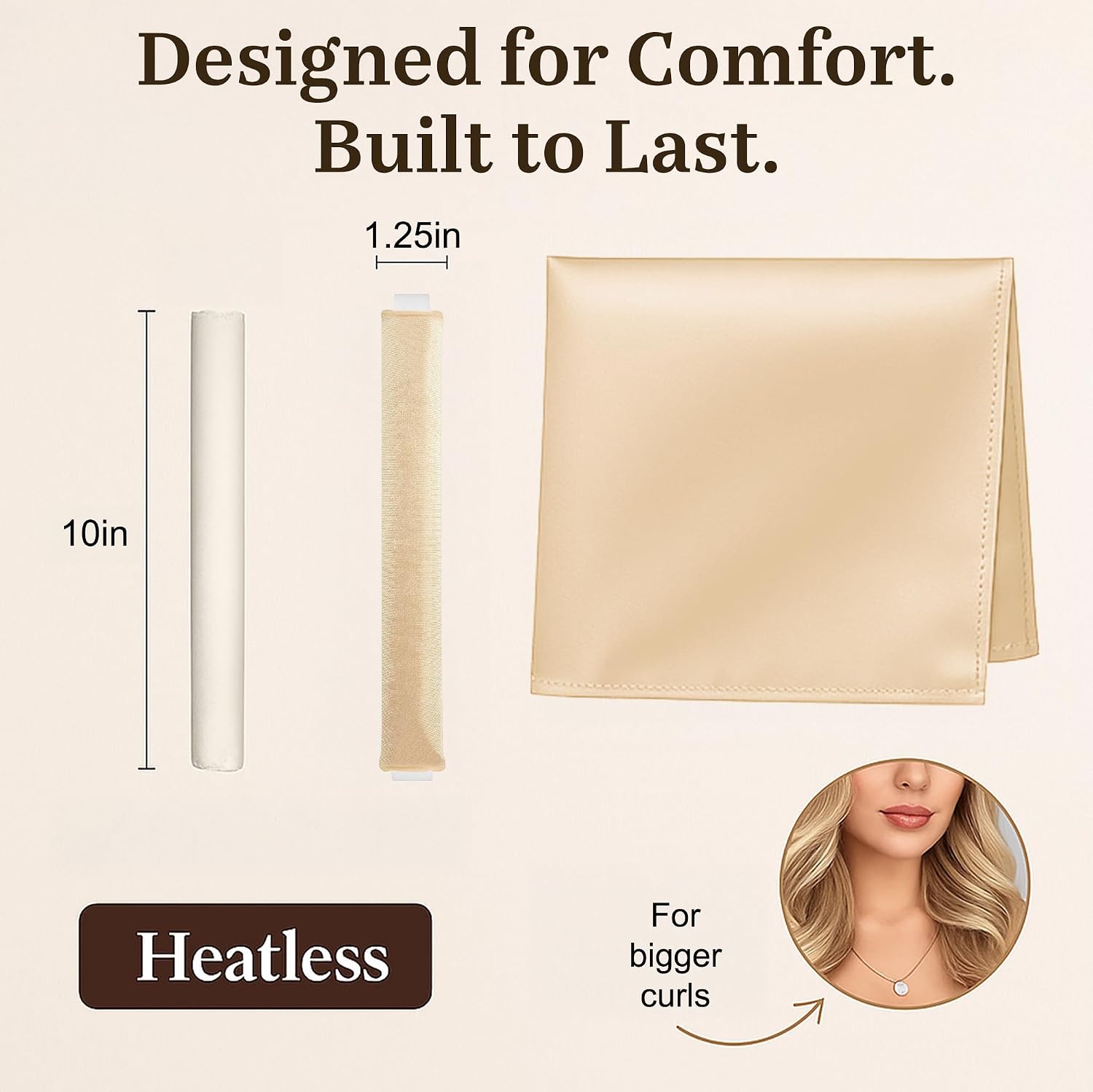 VISOFO Heatless Curls Overnight | Rods for Blowout Look, Long Hair Rollers Blow Out Curling Rod No Heat Flexi Foam Tubes Silk Satin Velvet Soft Curlers to Sleep In Tools Set (Blonde, 3 Set)