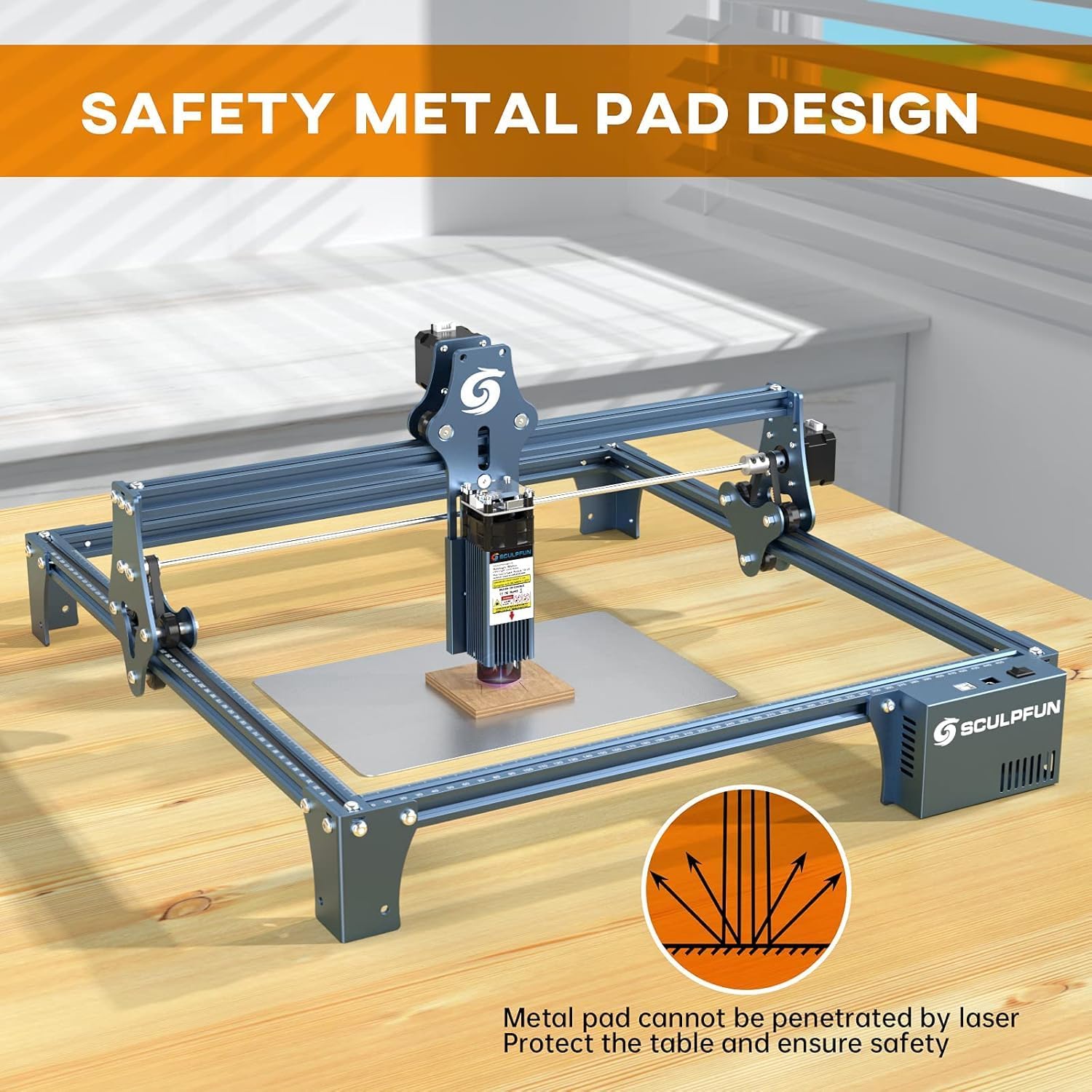 SCULPFUN S9 Laser Engraver, Full-Metal CNC Laser Engraving Machine with 5.5W High Precision 0.06mm Ultra-Thin Beam Diode Laser Cutter for Wood, Leather, Acrylic, Large Engraving Area 410x420mm