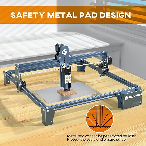 SCULPFUN S9 Laser Engraver, Full-Metal CNC Laser Engraving Machine with 5.5W High Precision 0.06mm Ultra-Thin Beam Diode Laser Cutter for Wood, Leather, Acrylic, Large Engraving Area 410x420mm