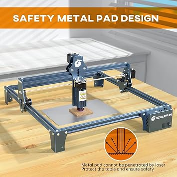 SCULPFUN S9 Laser Engraver, Full-Metal CNC Laser Engraving Machine with 5.5W High Precision 0.06mm Ultra-Thin Beam Diode Laser Cutter for Wood, Leather, Acrylic, Large Engraving Area 410x420mm