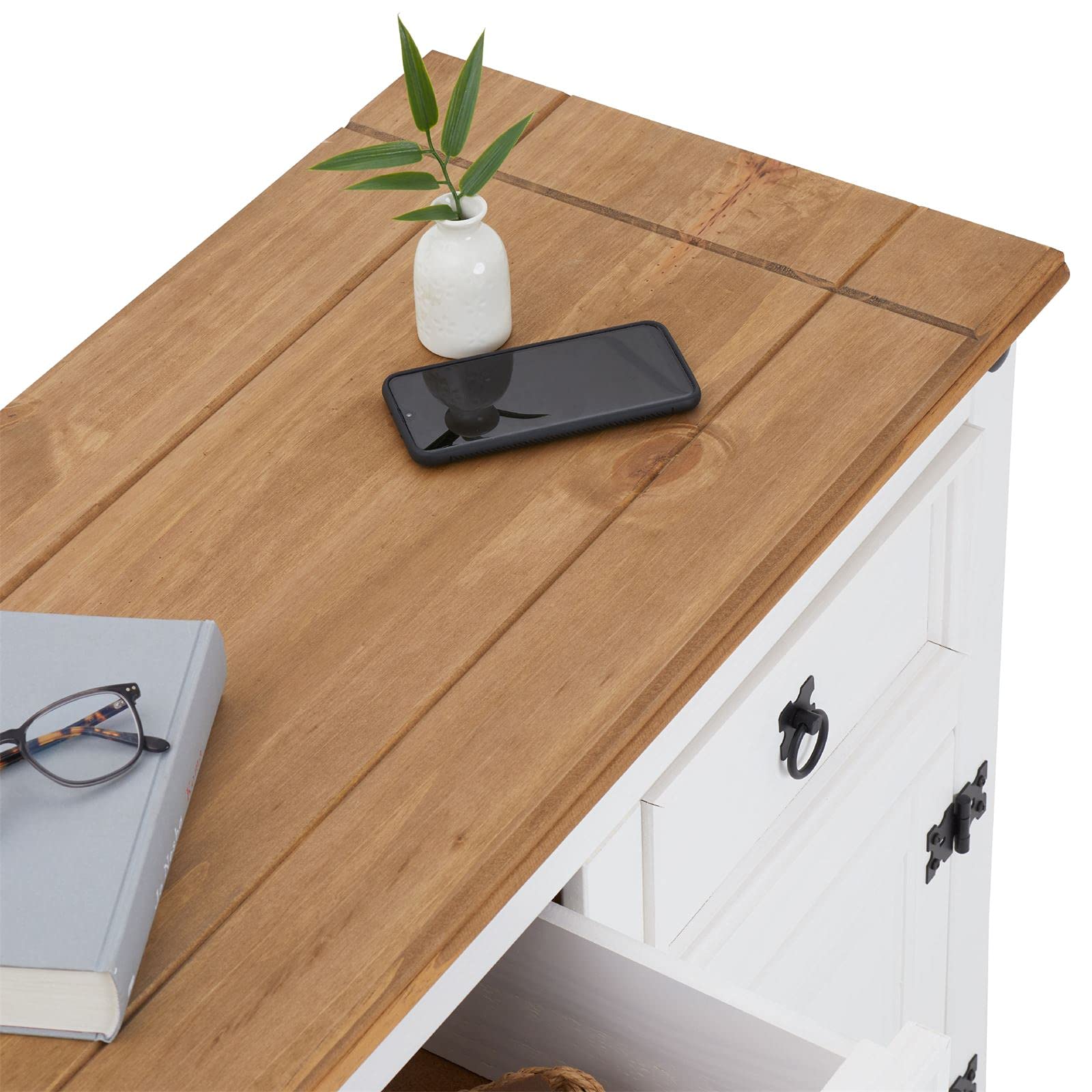CARO-Möbel Sideboard Campo im Mexiko Stil Kommode Kiefer massiv weiß mit 3 Schubladen und 3 Türen Buffetschrank Geschirrschrank
