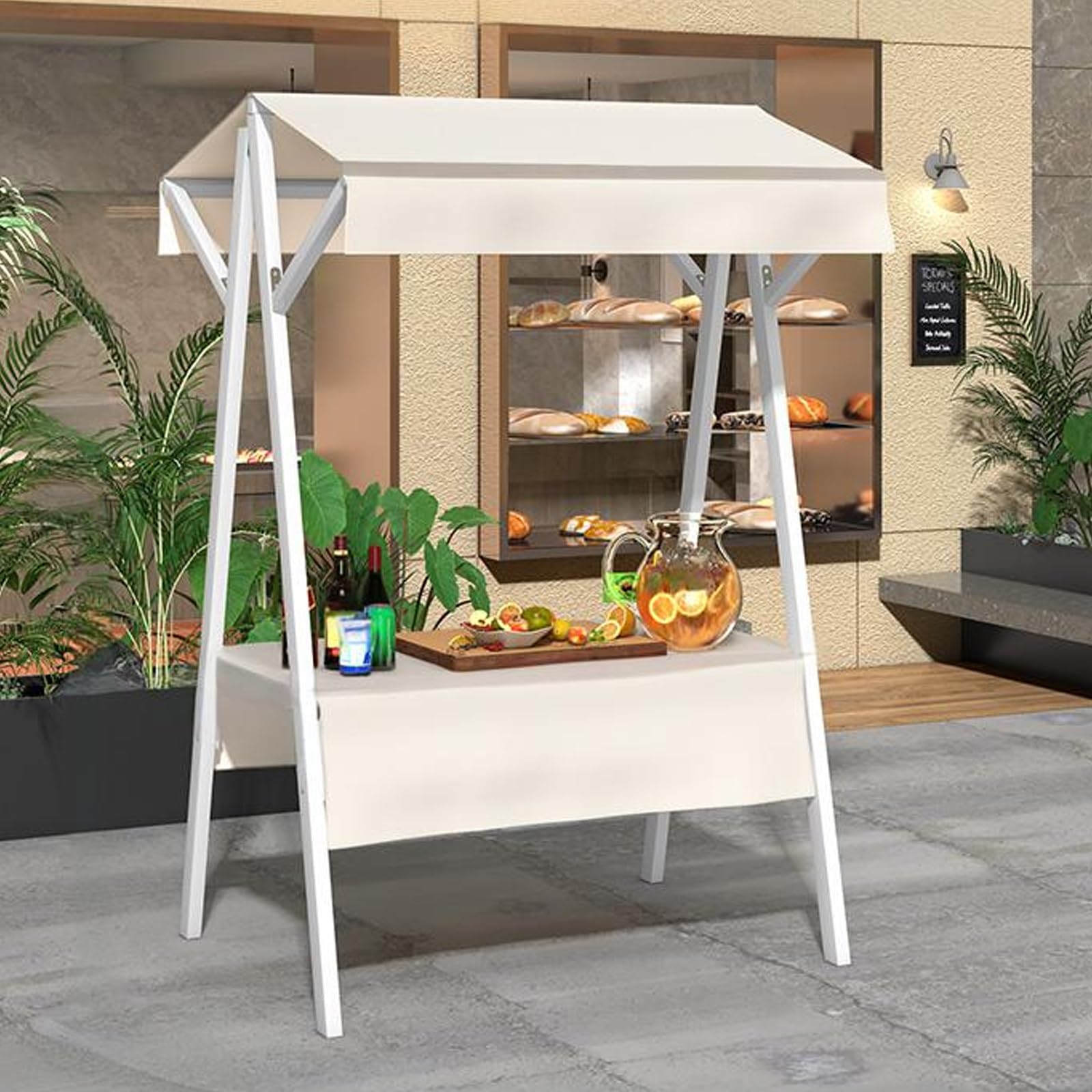 Carrito de Comida portátil con toldo, Ruedas con Bloqueo, Puesto móvil para vendedores ambulantes de Snacks, Bebidas y Eventos al Aire Libre: solución de Food Truck móvil.