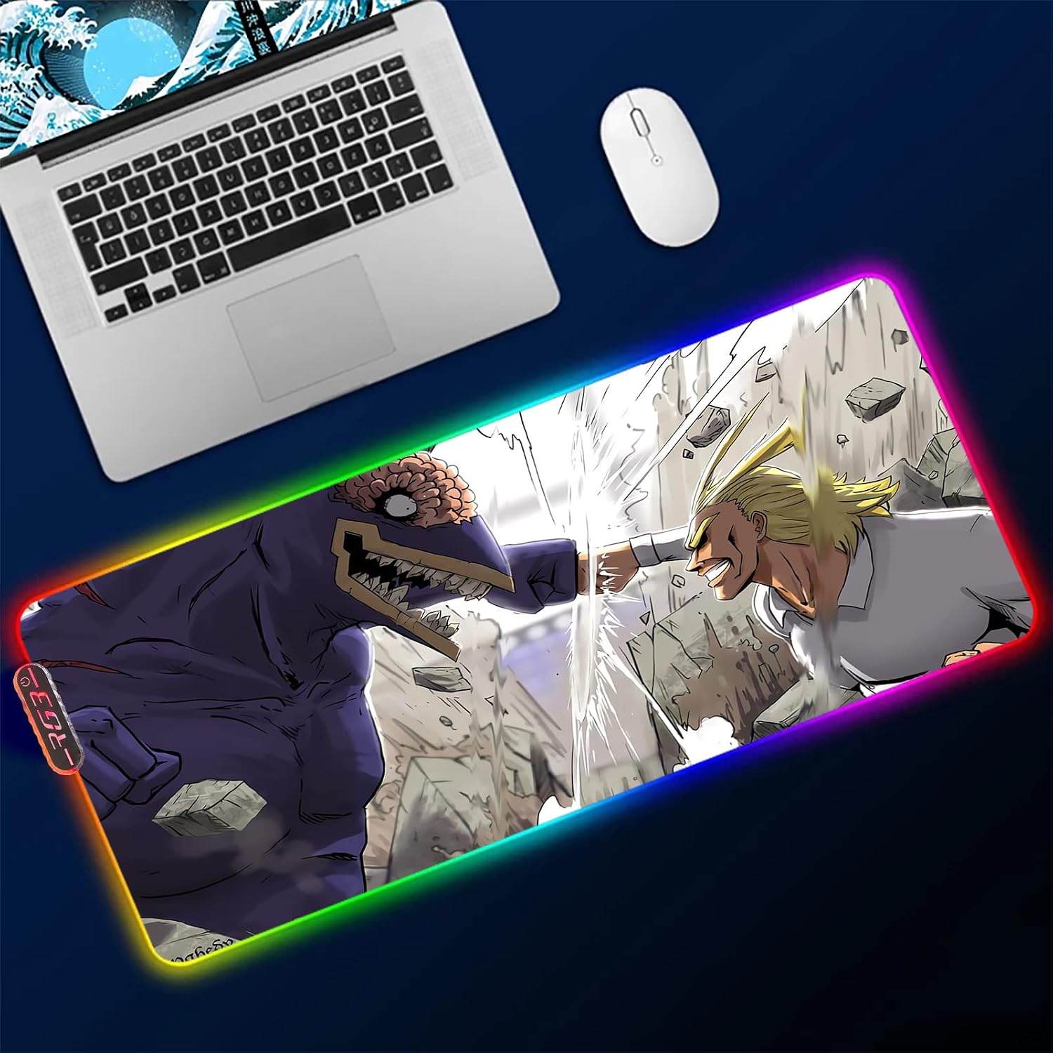 Gaming Mouse Pads Anime All Might Mousepad Large RGB Mouse Mat Keyboard Desk Mat Led Game Accessories Soft Computer Pad for Home Office 400X900Mm