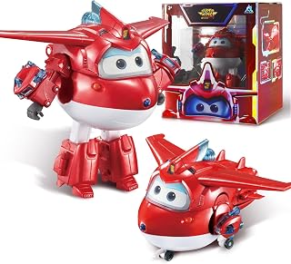 Super Wings Avión Transforming Supercharged Jett, Altura Aprox. 12,7 cm, muñeca Infantil, Figura de avión y Robot de Juguete para niños y niñas a Partir de 3 años