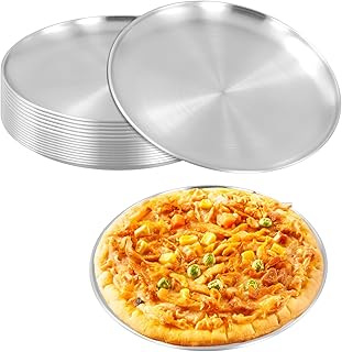 JAPCHET 15 Pack 8 Inch Stainless Steel Pizza Pan, Round Pizza Plates, Pizzas Serving Tray for Oven Kitchen Baking Home Restaurant