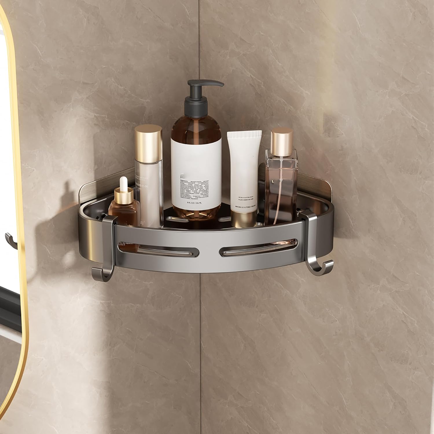 SRURLLUG Corner Shower Caddy Adhesive Corner Shower Caddy No Drilling Wall Mounted Rack Large Capacity Bathroom Organizers for