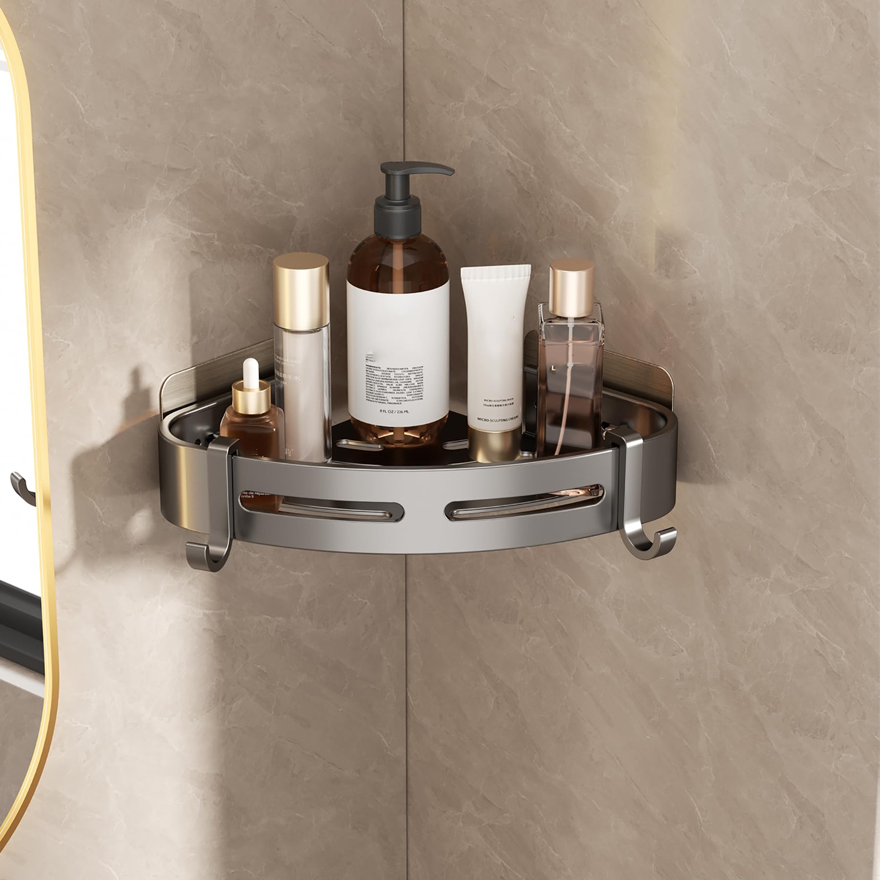 SRURLLUG Corner Shower Caddy Adhesive Corner Shower Caddy No Drilling Wall Mounted Rack Large Capacity Bathroom Organizers for