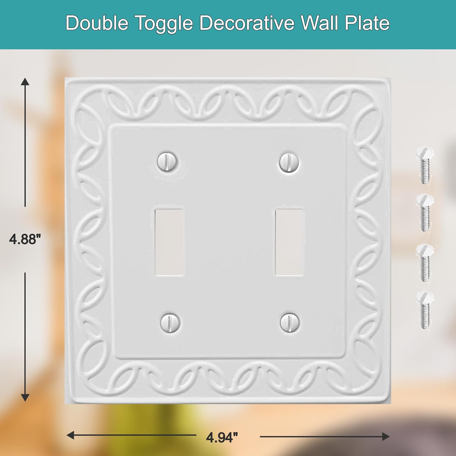 OKAWYC Double Toggle Light Switch Cover NovaBloom Metal Wall Plate, 2-Pack White 2 Gang, Light Switch Cover Decorative Wallplate, Durable