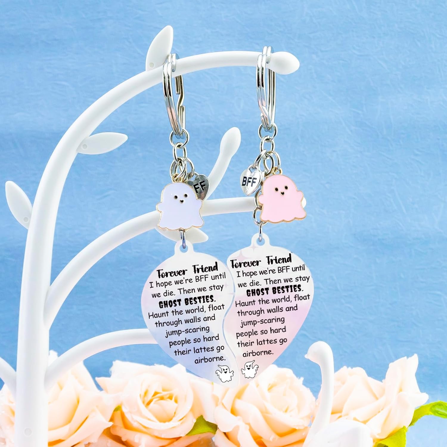 Galentines Gifts BFF Gifts for Women Bestie Gift for Women Long Distance Friendship Gift for Girls Ghost Keychain Friendship Keychain Matching Best Friend Keychains for 2 BFF Keychains for 2 - Image 4