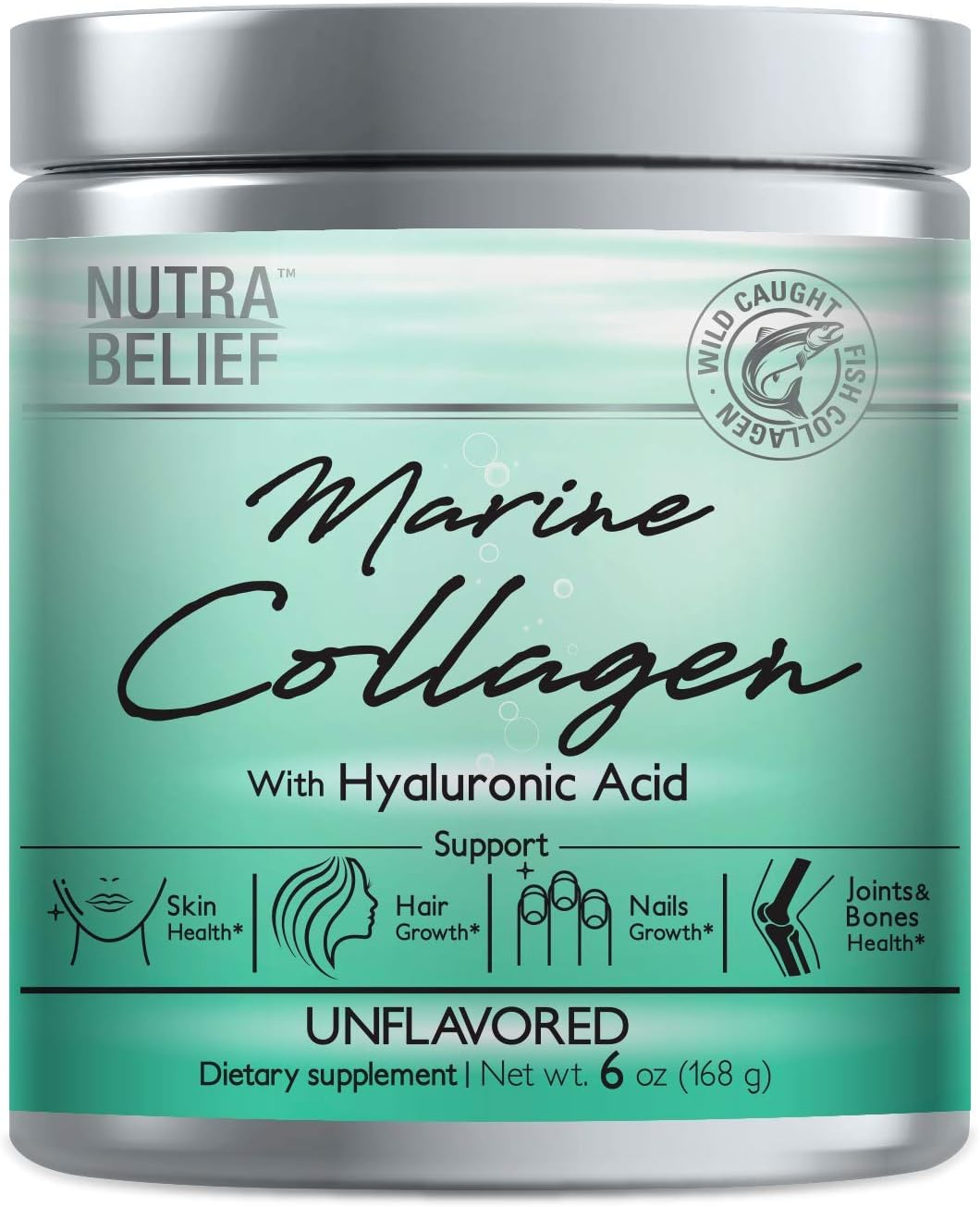 Marine Collagen, Collagen Peptides, Wild Caught Fish(Only Skin), Unflavored, Hyaluronic Acid, Vitamin C, Anti Aging & Skin Health & Joint Supplement, Keto, 6oz!
