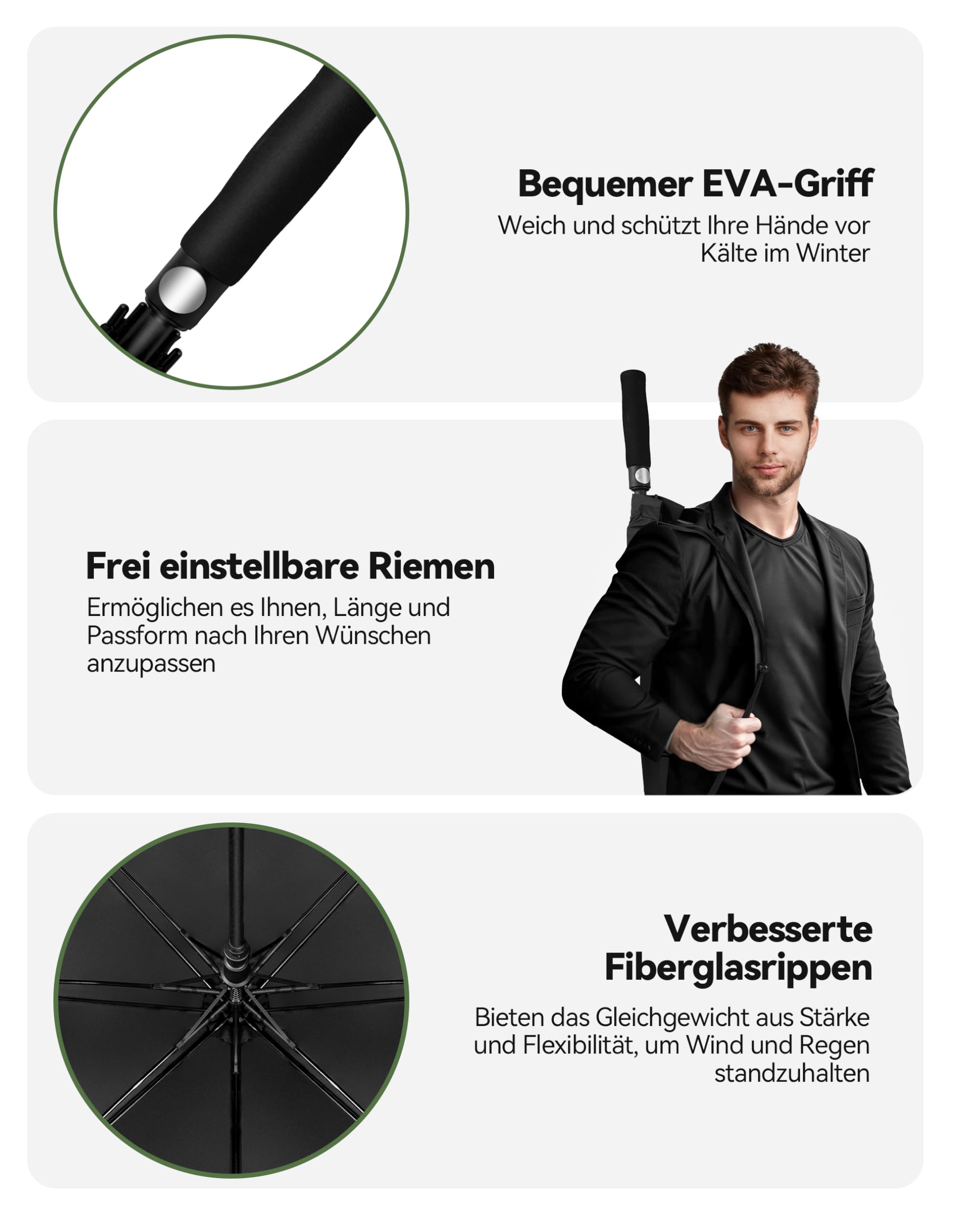TECKNET Golfschirm groß, 68 Zoll, winddicht, starkes Doppeldach, belüftet, automatisches Öffnen mit EVA-Griff, Outdoor-Sonne, Regen, Windschutz, Stockschirme (Schwarz)