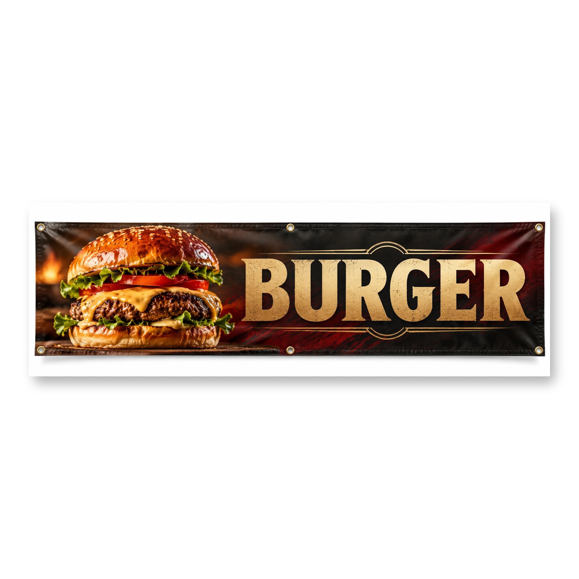 Burger - Werbeplane 200x100 cm - 510 g PVC Banner Plane für Innen und Außen - wetterfest für Außenwerbung Innenbereich Geschäft Marktstand Veranstaltung Gastronomie