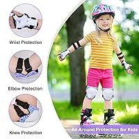 Vista 3 de FIODAY Rodilleras para niños, conjunto de equipo de protección ajustables para niños, rodilleras y coderas con protector de muñeca para niñas
