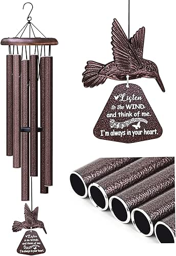 Sympathy Wind Chimes with Hummingbird Wind Spinner, Memorial Wind Chimes