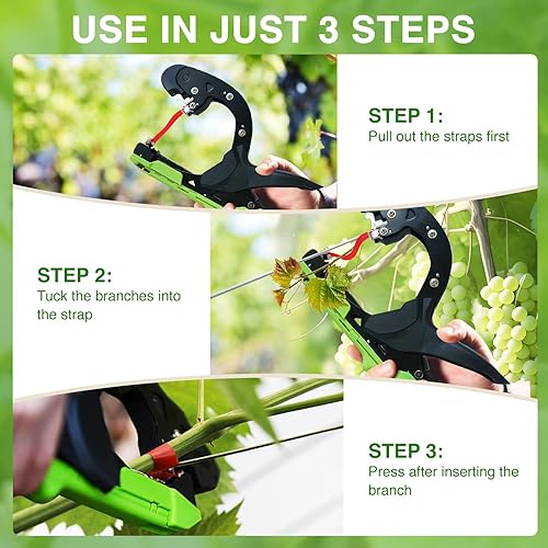 Miniatura 5 de Máquina de atar plantas mejorada para atar tomates y uvas de vid rápidamente, herramienta de cinta de atar plantas para jardineros, agricultores,