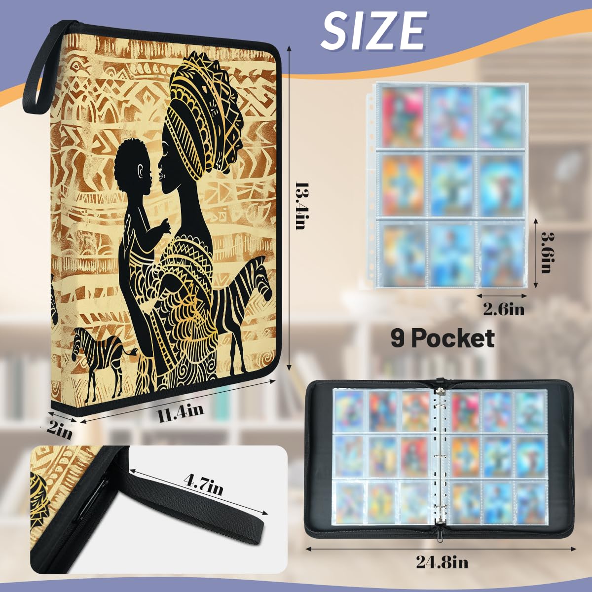 Raccoglitore per carte con 9 tasche, 900 tasche, con chiusura a cerniera (donne africane)