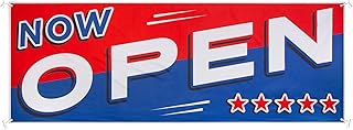Now Open Banner, 3' x 8' Open Sign for Businesses, Shops, Polyester Banner with Grommets, Rope Included for Easy Installation