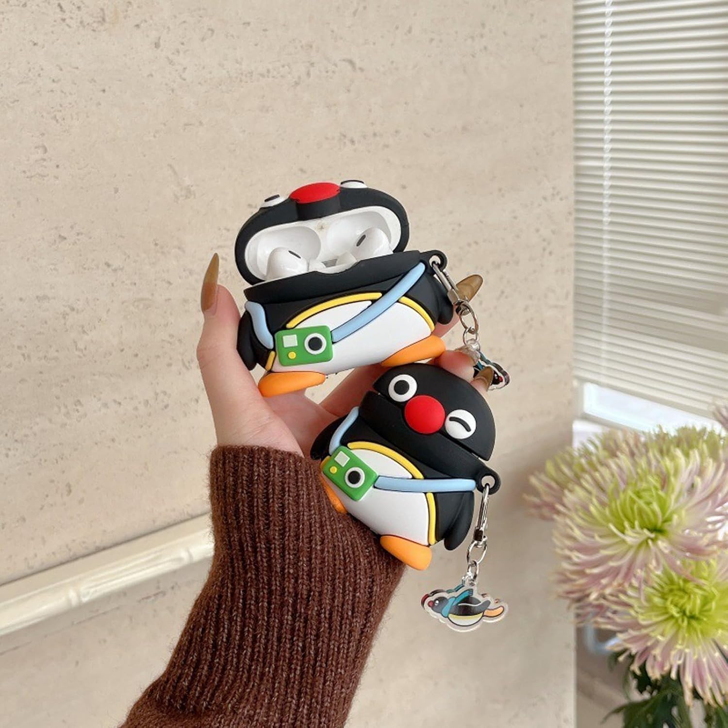 Case Compatible with 2024 Airpods 4, Cute Kawaii Camera Penguin Design Earbuds Cover, Kids Boys Girls Portable Accessories Soft Silicone Wireless Earphone Shockproof Protector for Gifts image 3