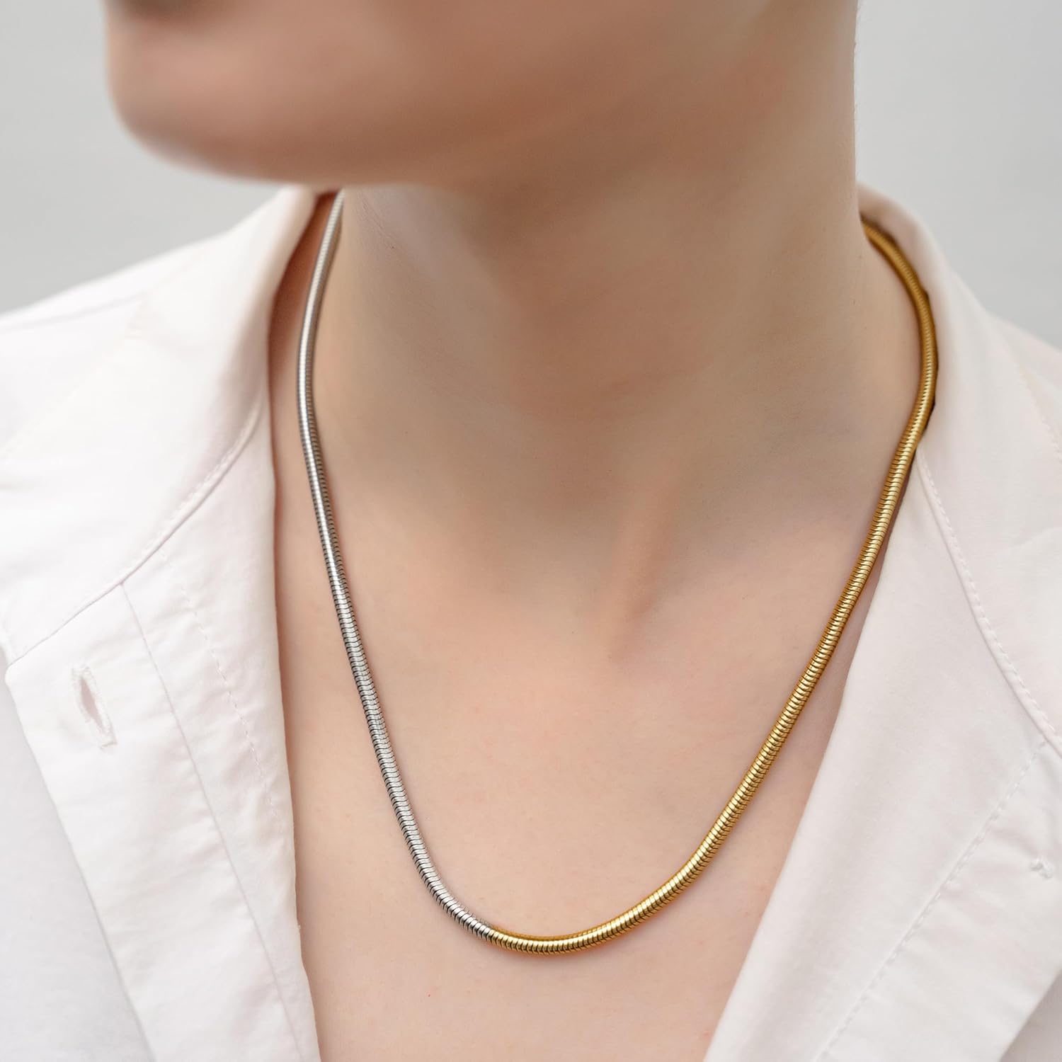 Non Tarnish Mixed Metal Necklace | Waterproof 18k Real Gold Plated Snake Chain | Snake Chain | PVD coated | Gold and Silver Jewelry | Two Tone Necklace - Image 2