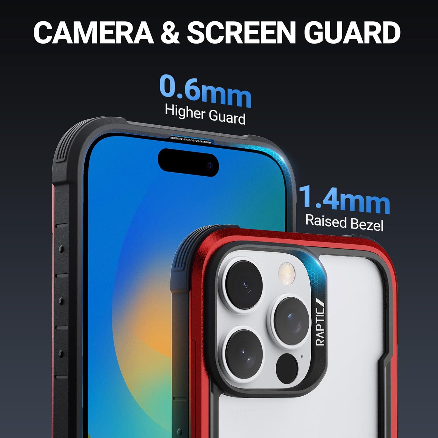 RAPTIC Shield for iPhone 16 Pro Max Case, [for 2024 Capture Button Shockproof Protective Clear Case], Military Grade 13ft Drop Tested, Durable Aluminum Frame, Anti-Yellowing Case, 6.9 inch, Red