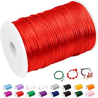Camal 2 mm hilo de nailon para pulsera, 100 m de hilo de raso con cordón de raso y pulsera deslizante, colorida, cuerda para colgante, perlas, creación de joyas, manualidades (rojo)