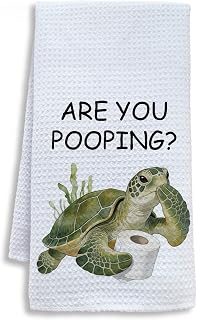 Funny Sea Turtle Bathroom Hand Towels Decor, Gifts for Turtle Lovers, are You Pooping Ocean Animal Hand Tea Towels for Kids Bathroom Decor, 16x24 Inch