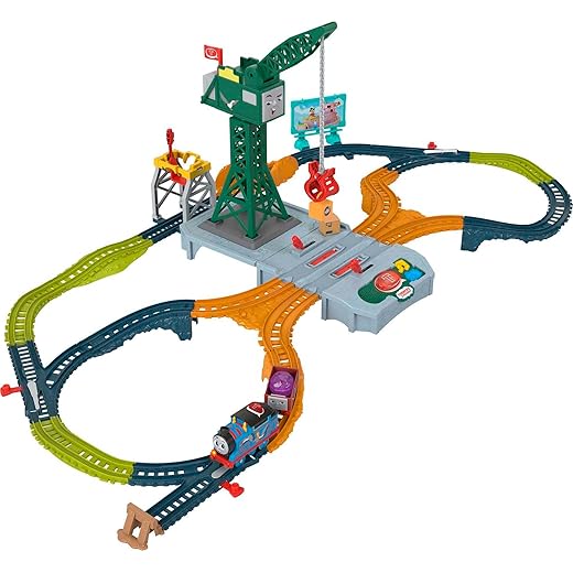 Thomas & Friends Motorized Toy Train Set, Talking Cranky Delivery with Track, Sounds & Phrases for Pretend Play Preschool Kids Ages 3+ Years (Amazon Exclusive)