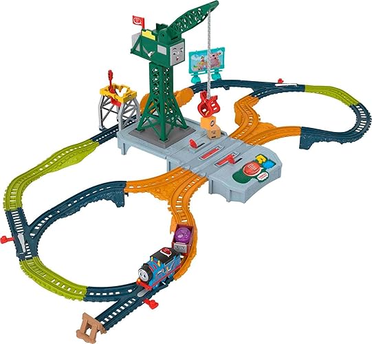 Thomas & Friends Tren Motorizado, Set de Entrega Hablador Cranky, Grúa Habladora y Tren Juguete con Baterías, Canciones y Sonidos (Exclusivo de Amazon)