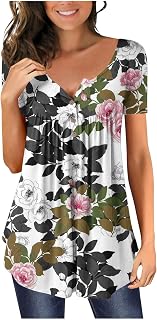 Women's V Neck Short Sleeve Shirts Blouse Casual Short Sleeve Round Neck Shirt Plus Size Pleated Tunic Tops Casual Summer Short Sleeve Shirts Ladies V Neck Tops