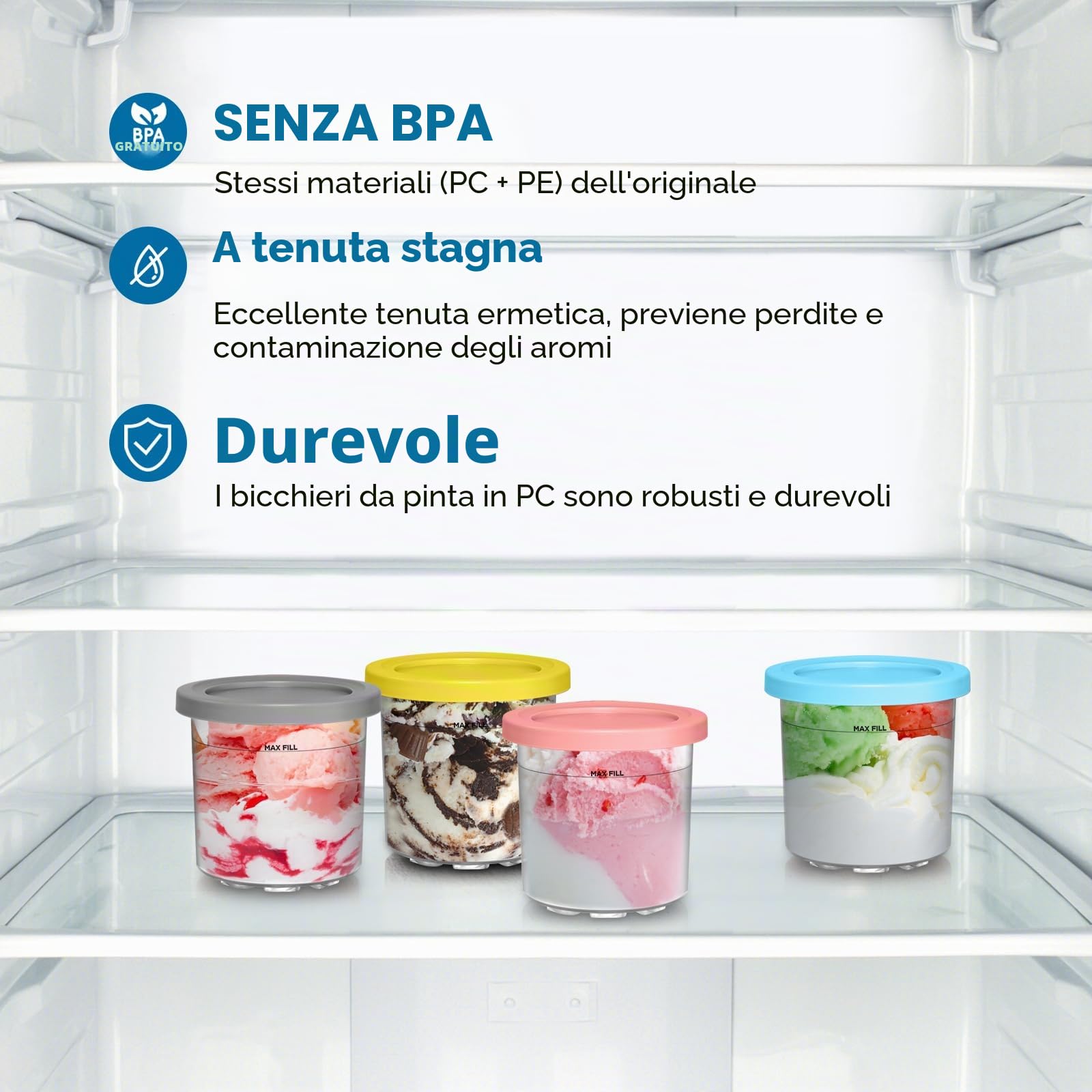 Vione Creami - Contenitore per Ninja Creami NC300EU, 4 Pezzi Compatibili con Macchina per Ghiaccio NC299EU NC300EU NC301EU (NC300-4Pack)