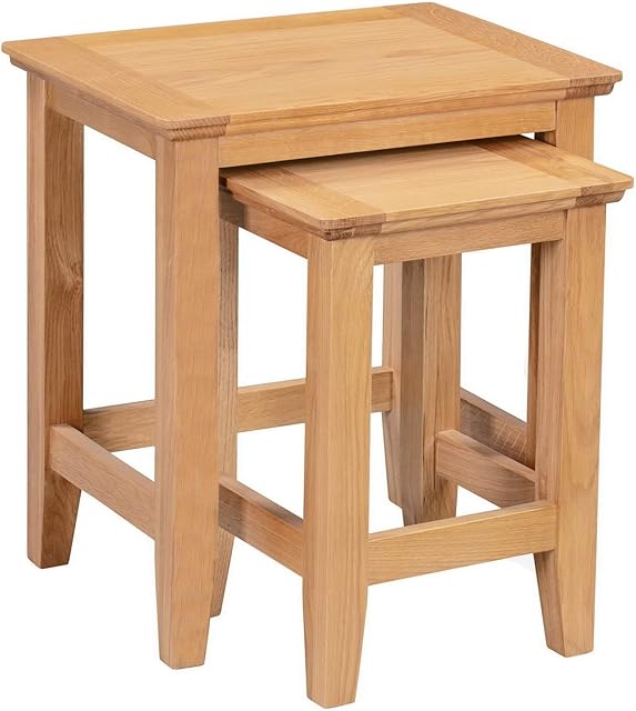 Hallowood Furniture Hereford Oak 2 Nest of Tables - Solid Wooden Side Tables for Bedroom - Nesting Tables for Living Room and Hallway  Multifunctional Coffee Table & Lamp Stand