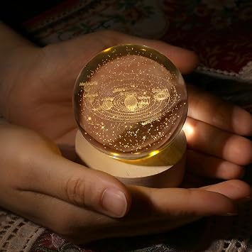 DUQGUHO Solar System Crystal Ball Lamp 2.4inch 3D Universe Astronomy Decor Quartz Glass Ball Globe Figurine Night Light Space Balls Decorative Science Gifts for Adults