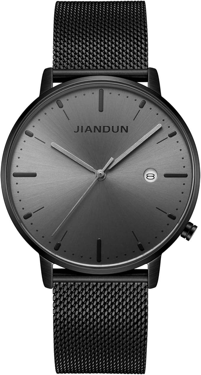 JIANDUN Mens Black Watches UltraThin Minimalist Waterproof