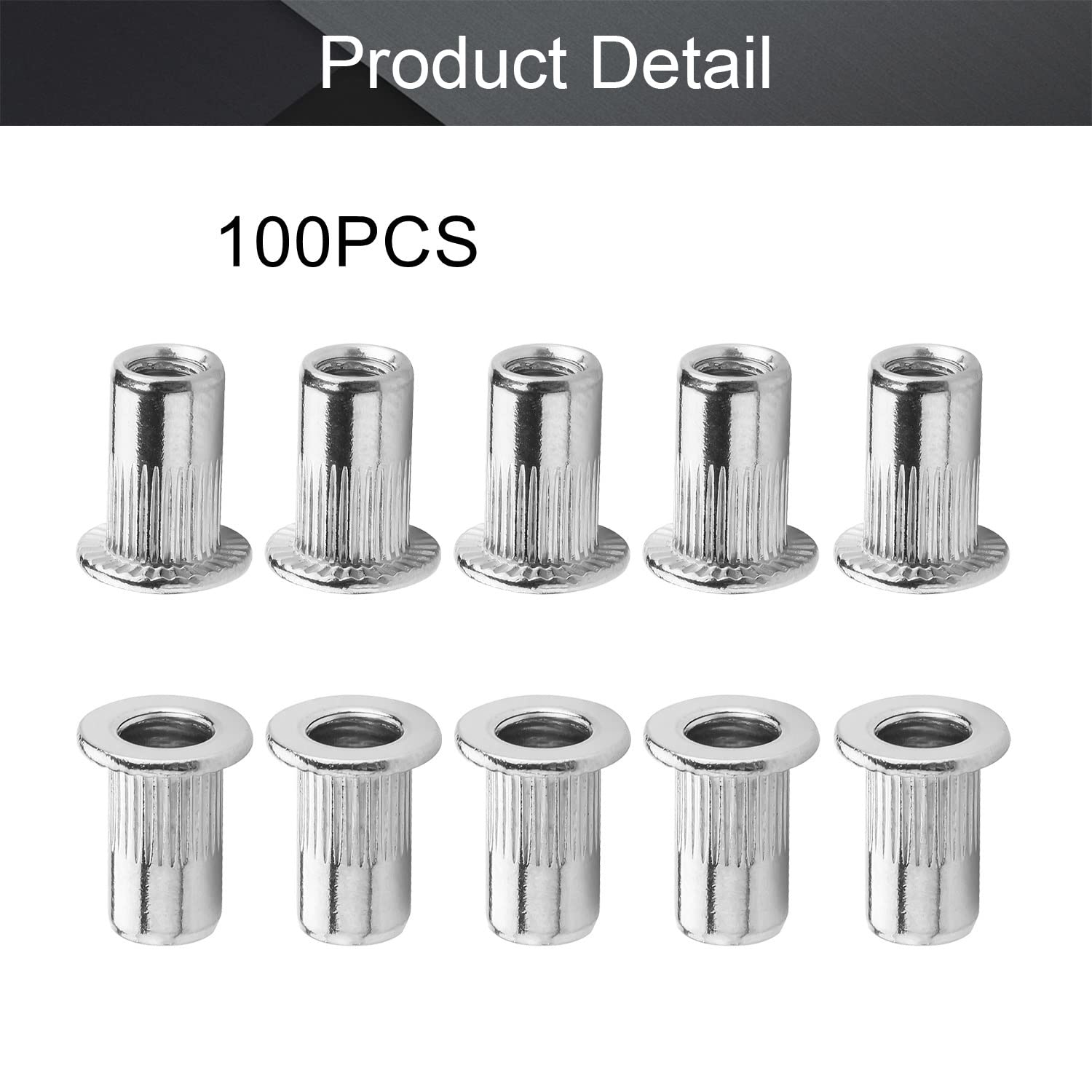MroMax M4 x0.43inch 304 Stainless Steel Rivet Nuts Flat Head Insert Nutsert Silver Tone 100pcs