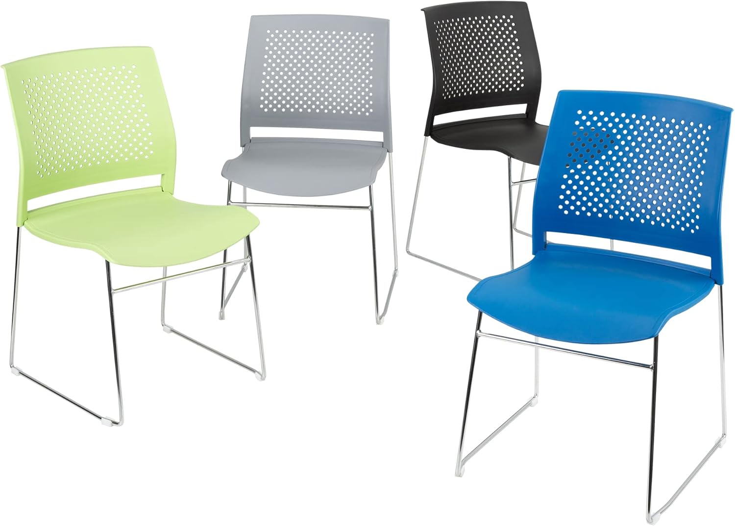 Norwood Commercial Furniture Chrome Sled Base Office Stack Chair with Perforated Seatback (Pack of 5), Black : Office Products
