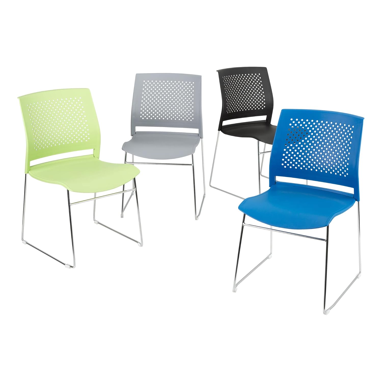 Norwood Commercial Furniture Chrome Sled Base Office Stack Chair with Perforated Seatback (Pack of 5), Brilliant Blue : Office Products
